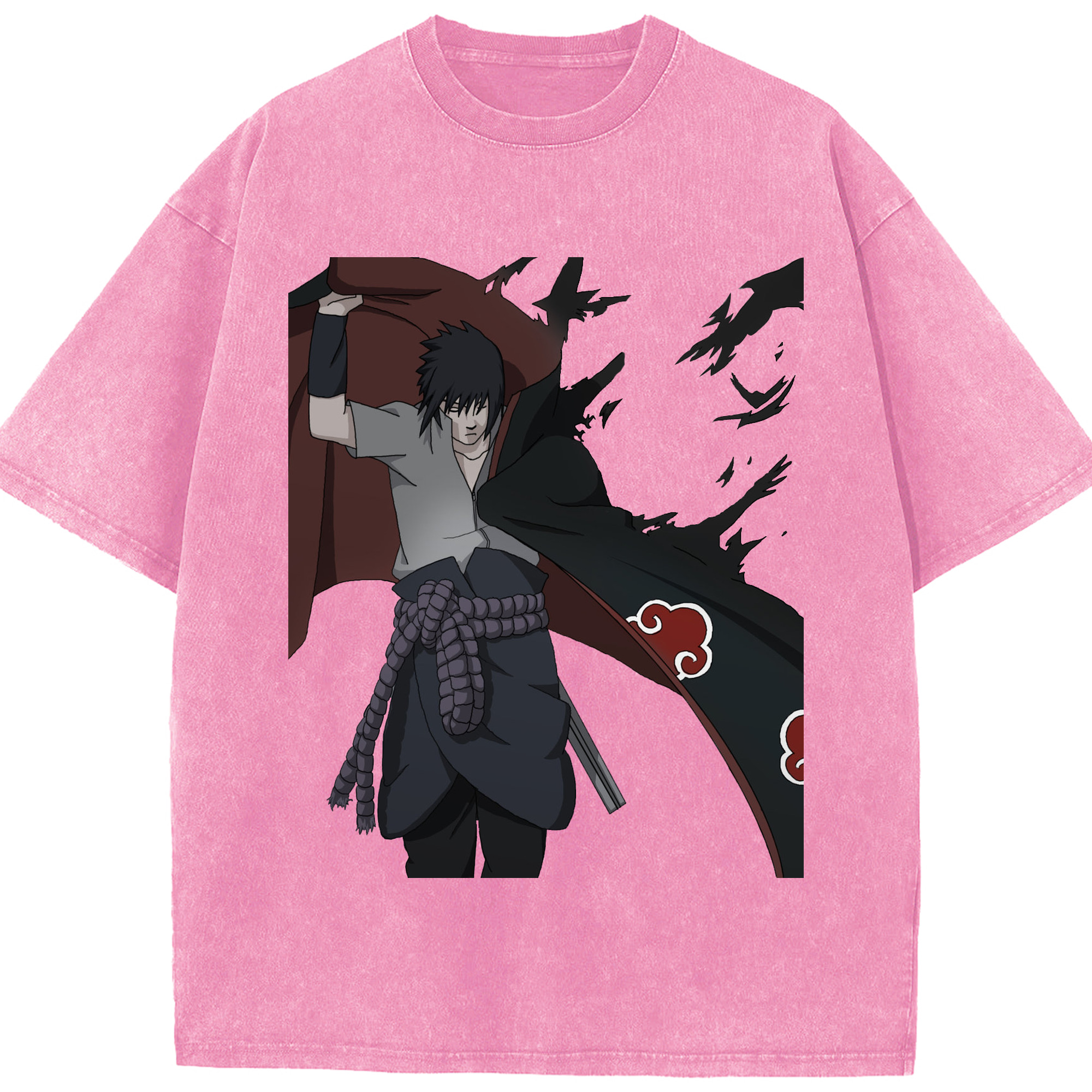 （画像用） NARUTO -ナルト- うちは サスケ Uchiha Sasuke 綿100% ヴィンテージ風 半袖Tシャツ（フロントプリント）